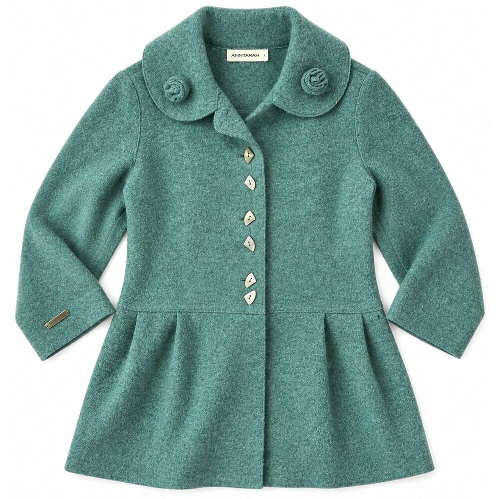 Anntarah Wool Coat Baby Toddler Size 2 Alpaca Wool Teal Button Front Collar